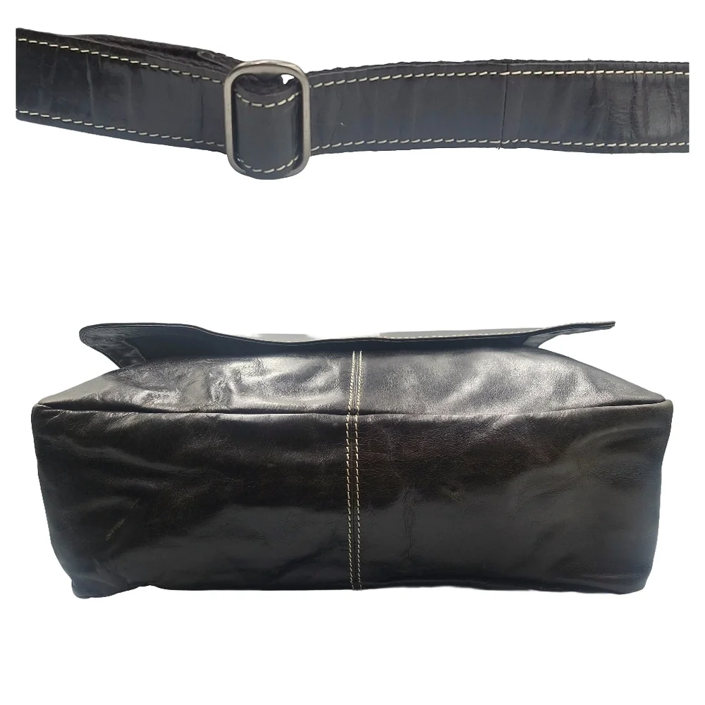 Vintage Unisex Fossil Brown Leather Laptop Messenger Bag - Picture 10 of 12